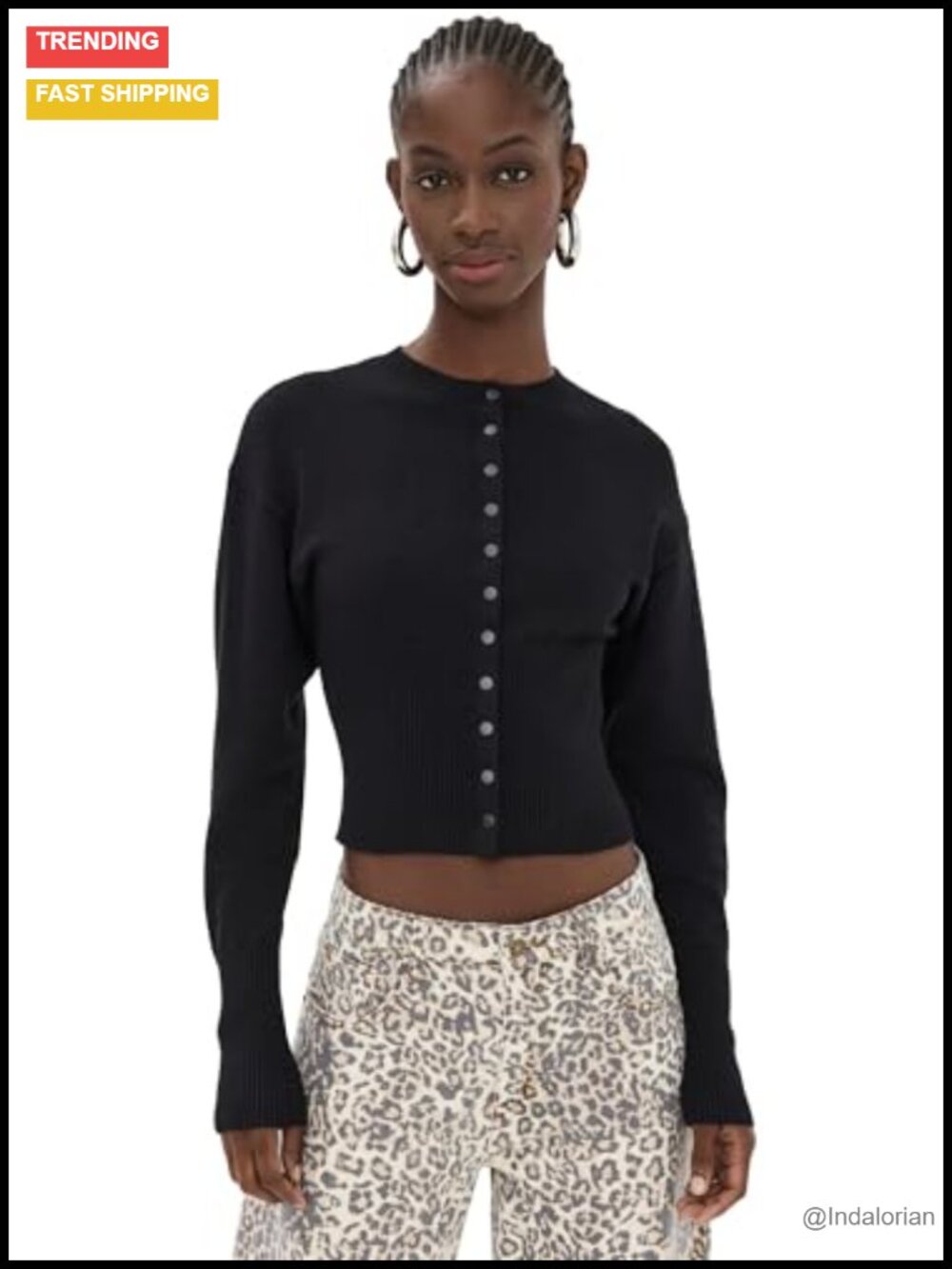 Mid-Weight Knit Snap Cuff Cardigan Long Sleeve Ribbed Trim